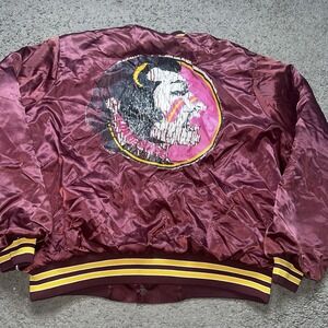 Vintage 80s FSU Seminoles Locker Line Made in USA Satin Button Up Jacket XL (M)